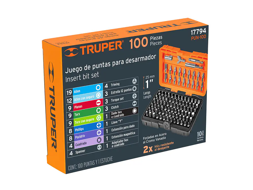 Juego 100 puntas de destornillador con estuche PUN-100 Truper 17794 - Foto 2 | aztools.co