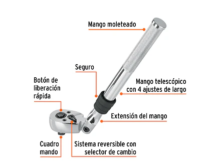 Ratchet telescópico cabeza articulada cuadro 3/8