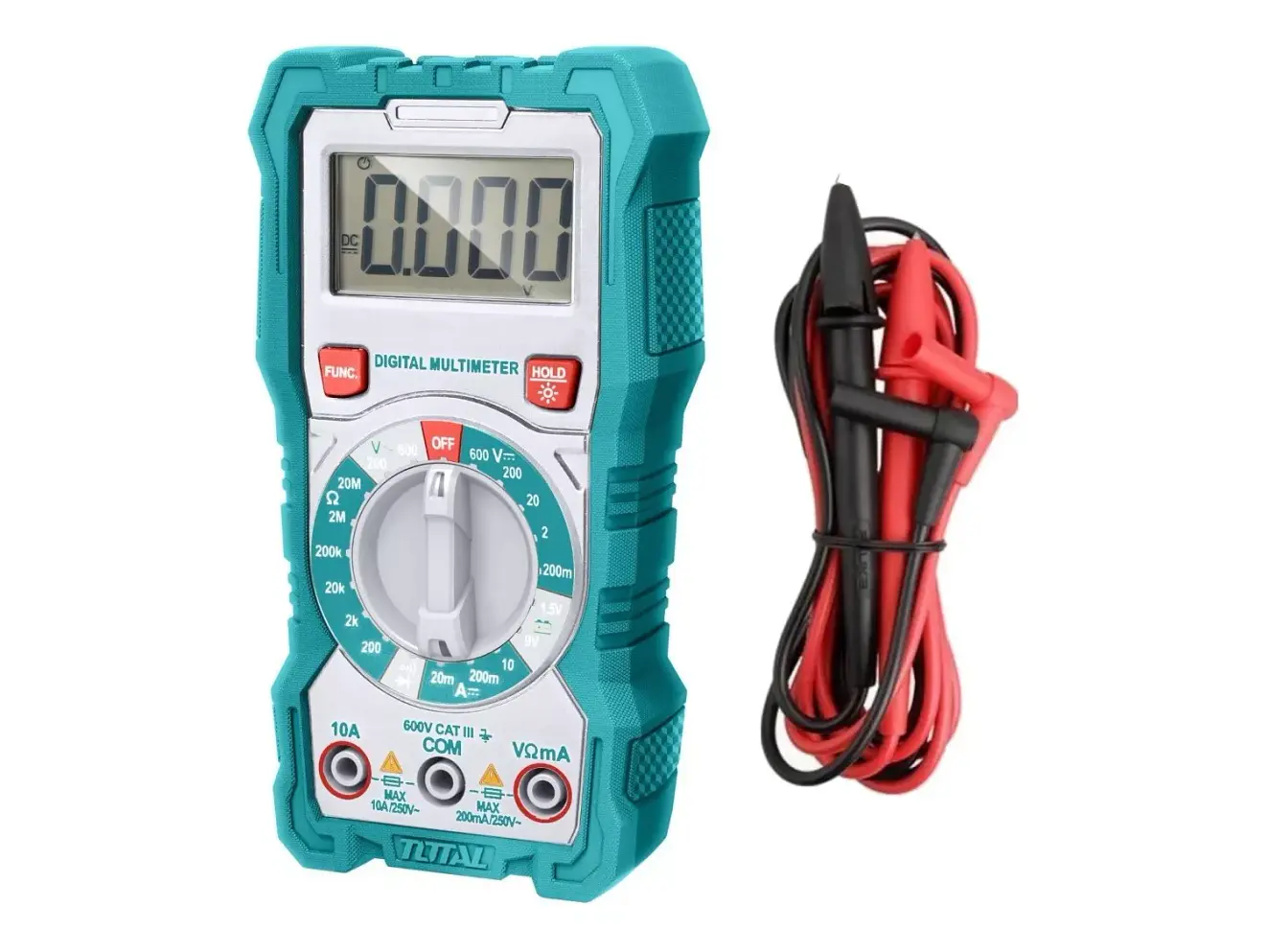 Multímetro Digital TOTAL TMT46001: Pantalla LCD, Voltaje DC/CA, Corriente CC, Resistencia - Foto 2 | aztools.co