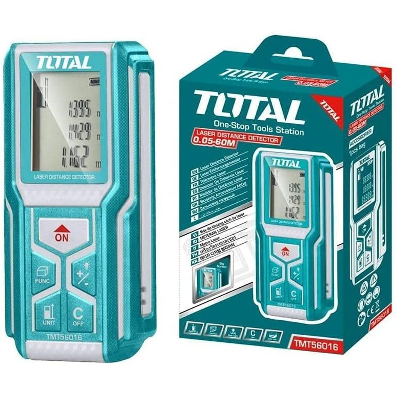 Medidor Láser TOTAL TMT56016: 60m, Precisión ±2,0 mm, Funciones Versátiles, Diseño Único, Incluye Bolsa 5