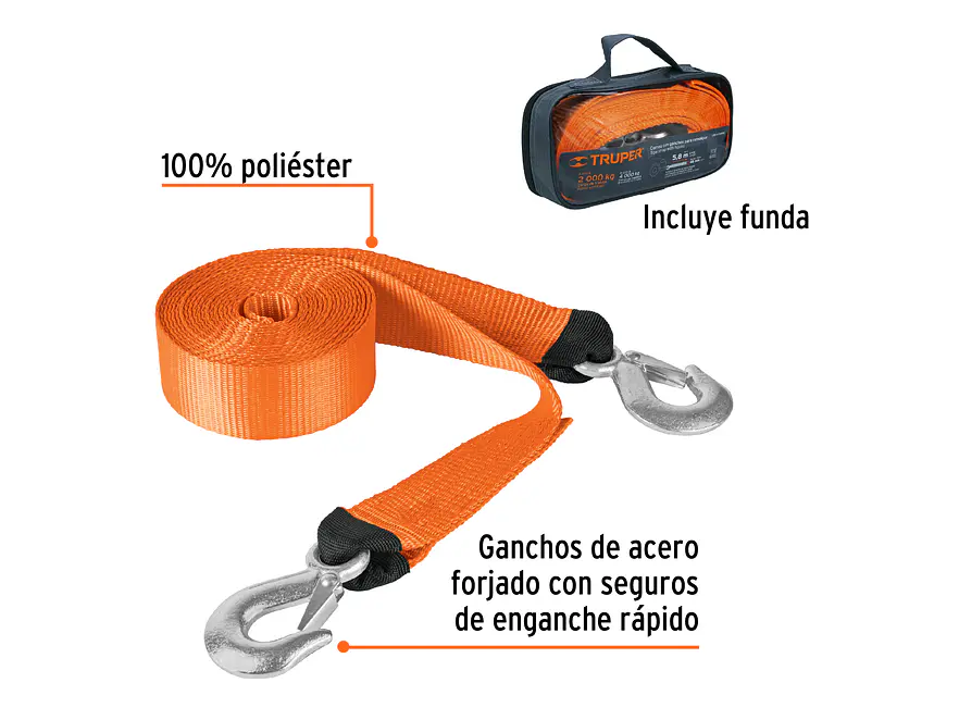 Correa eslinga para remolque con ganchos Truper 18344, 2' x 5.8m
