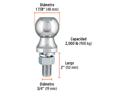 Bola de arrastre remolque - tiro - 1 7/8  capacidad 2000 lb FIERO 44441 - Foto 3 | aztools.co