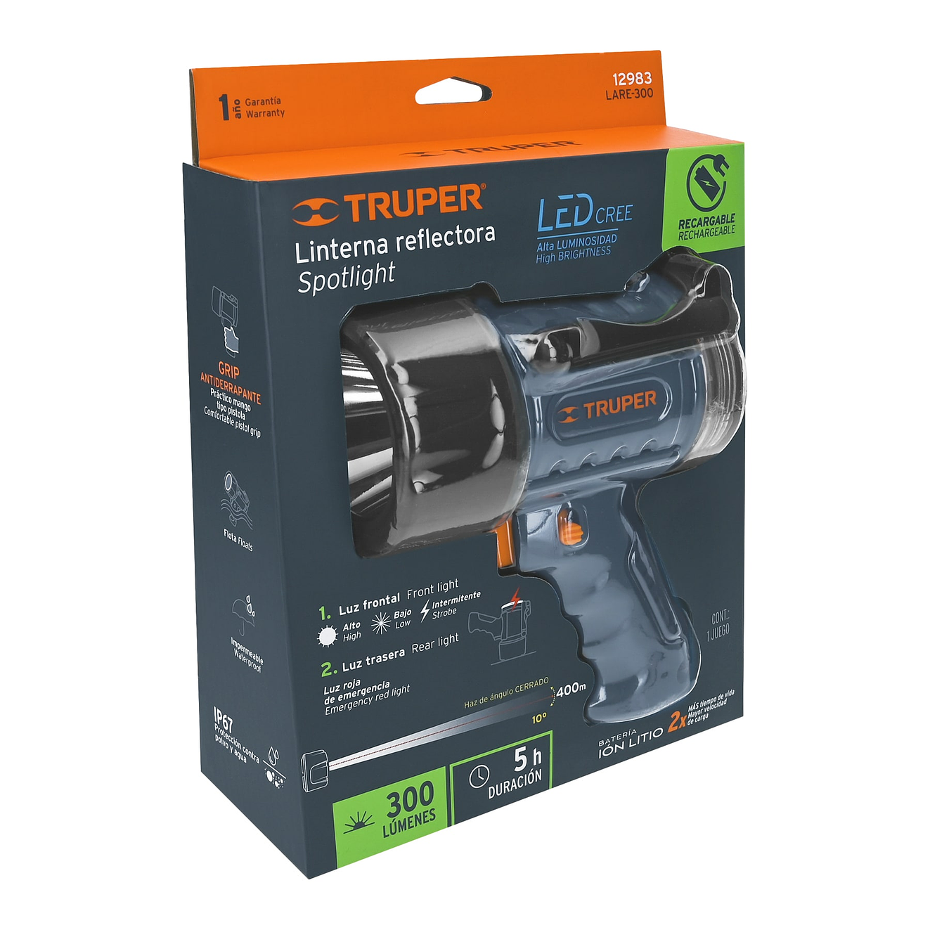 Lámpara recargable de led alta potencia Truper 12983, 300 lm, 7 W  6