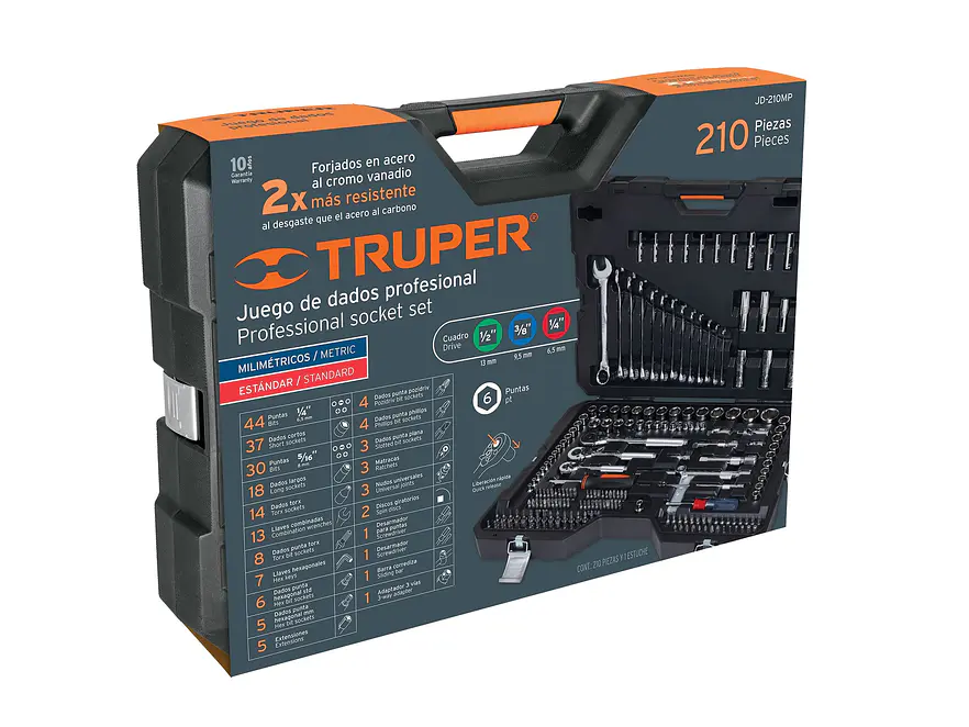 Juego de herramienta para mecánico mixto Truper 15695, 210 piezas JD-210MP - Foto 4 | aztools.co