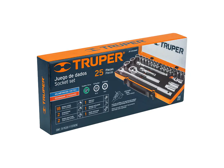 Juego de copas milimetricos y pulgadas Truper 13955, mando 3/8
