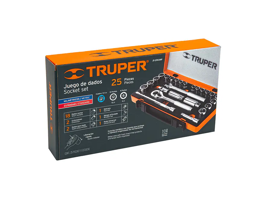 Juego de copas milimétrico Truper 13954, mando 3/8