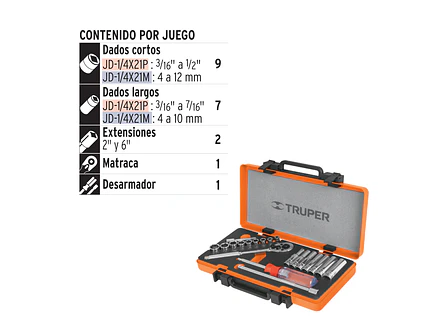 Juego de copas milimétrico Truper 13891, 1/4