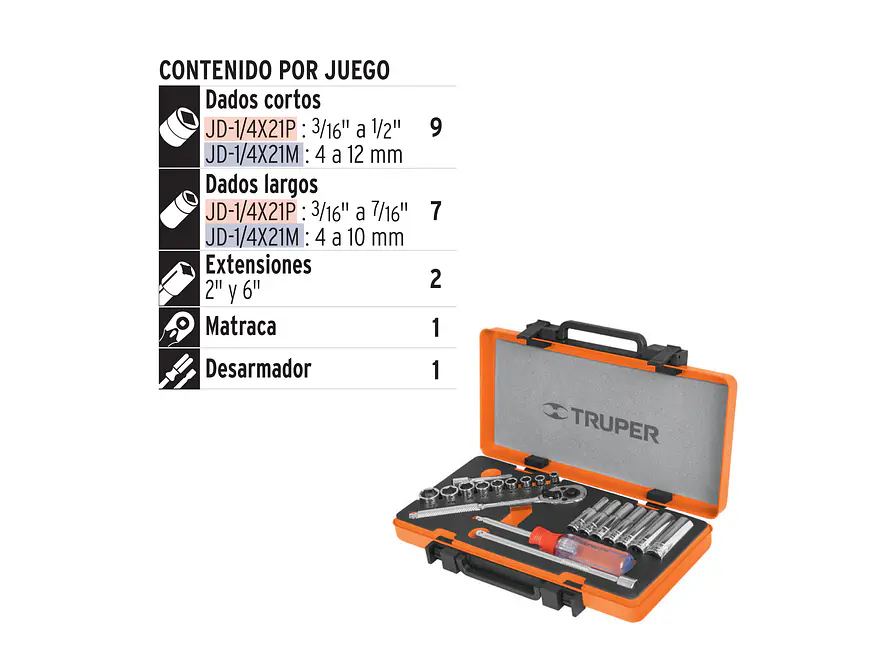 Juego de copas milimétrico Truper 13891, 1/4