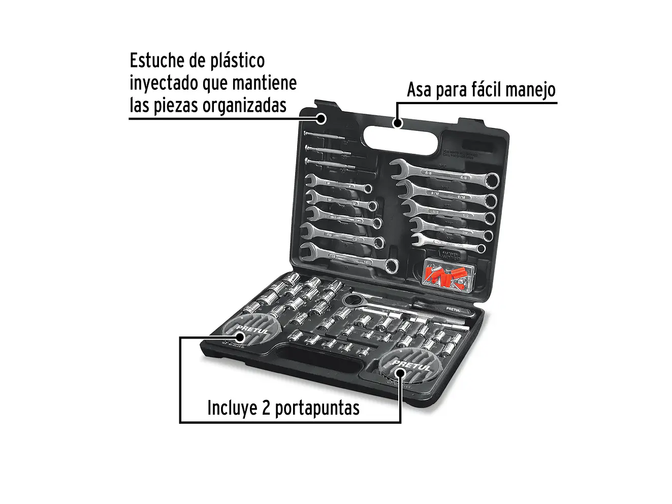 Juego de herramientas y copas Pretul 22980 1/4 y 3/8  71 piezas  SET-100  - Foto 2 | aztools.co