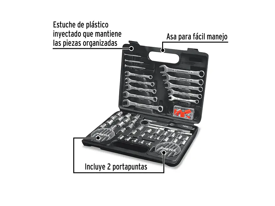 Juego de herramientas y copas Pretul 22980 1/4 y 3/8  71 piezas  SET-100  - Foto 2 | aztools.co