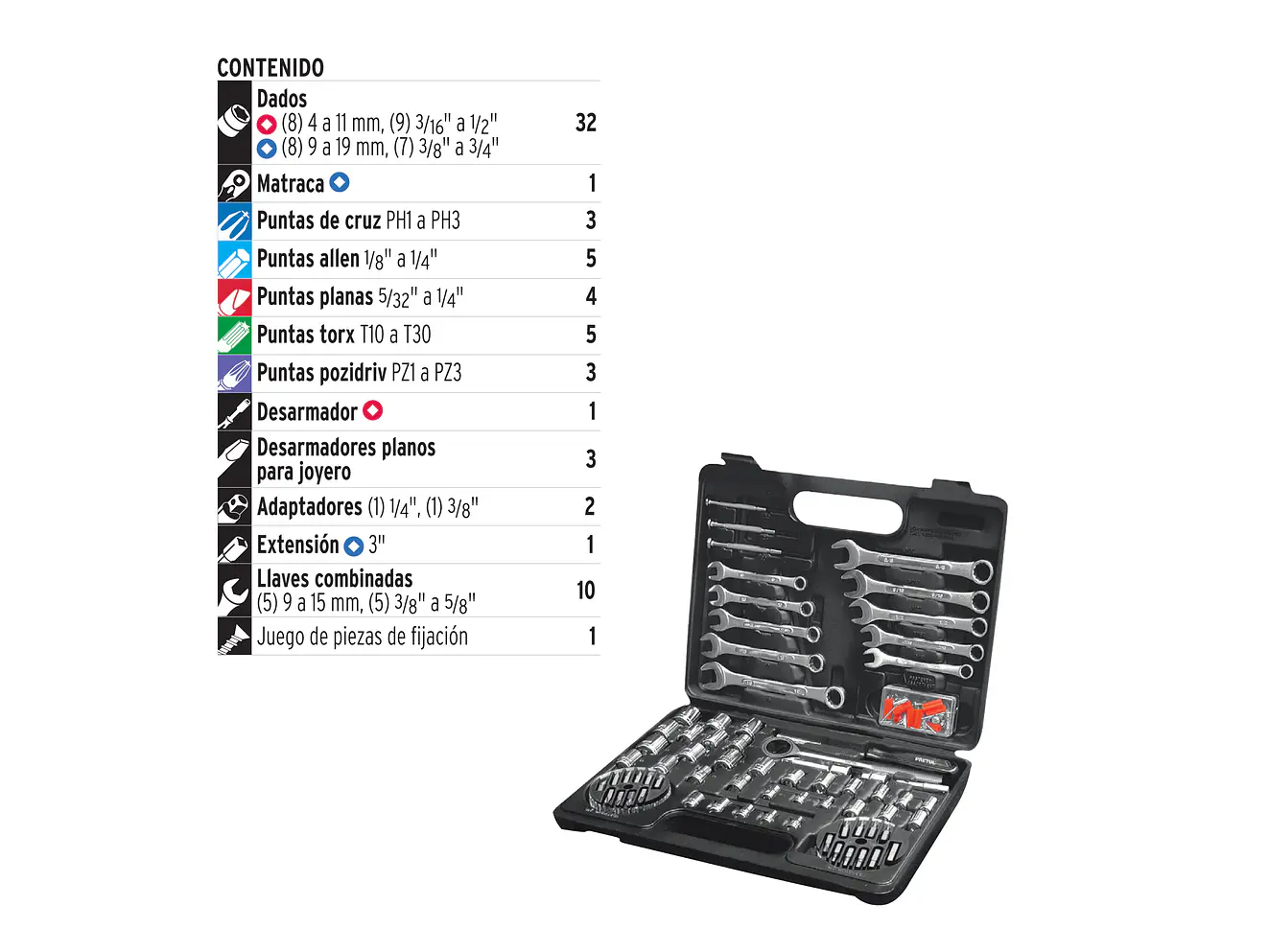 Juego de herramientas y copas Pretul 22980 1/4 y 3/8  71 piezas  SET-100  - Foto 3 | aztools.co