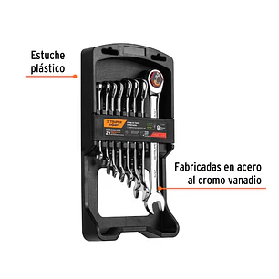 Juego de 8 llaves en pulgadas pulidas con ratchet  Truper 15817 JC-8XP