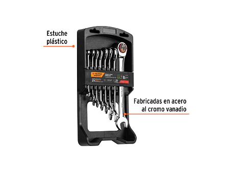 Juego de 8 llaves en pulgadas pulidas con ratchet  Truper 15817 JC-8XP - Foto 2 | aztools.co