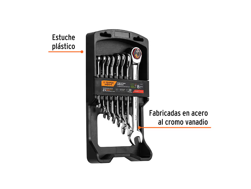 Juego de 8 llaves en pulgadas pulidas con ratchet  Truper 15817 JC-8XP - Foto 2 | aztools.co