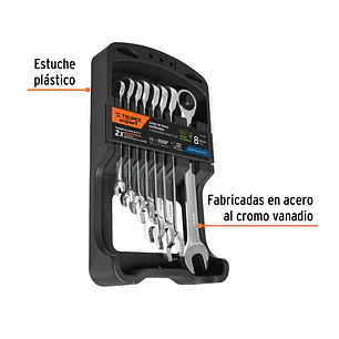 Juego de 8 llaves métricas pulidas con ratchet Truper Expert 15816