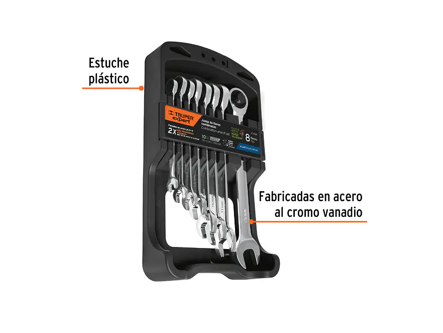 Juego de 8 llaves métricas pulidas con ratchet Truper Expert 15816 - Foto 2 | aztools.co