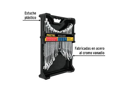 Juego de llaves combinadas mixtas Pretul 22018, 22 piezas, pulgadas y milimetricas,  - Foto 2 | aztools.co