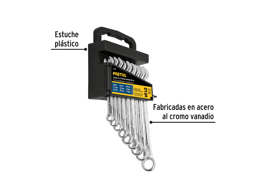 Juego de llaves mixtas, 9 piezas, milimétricas, Pretul 21995 - Foto 2 | aztools.co