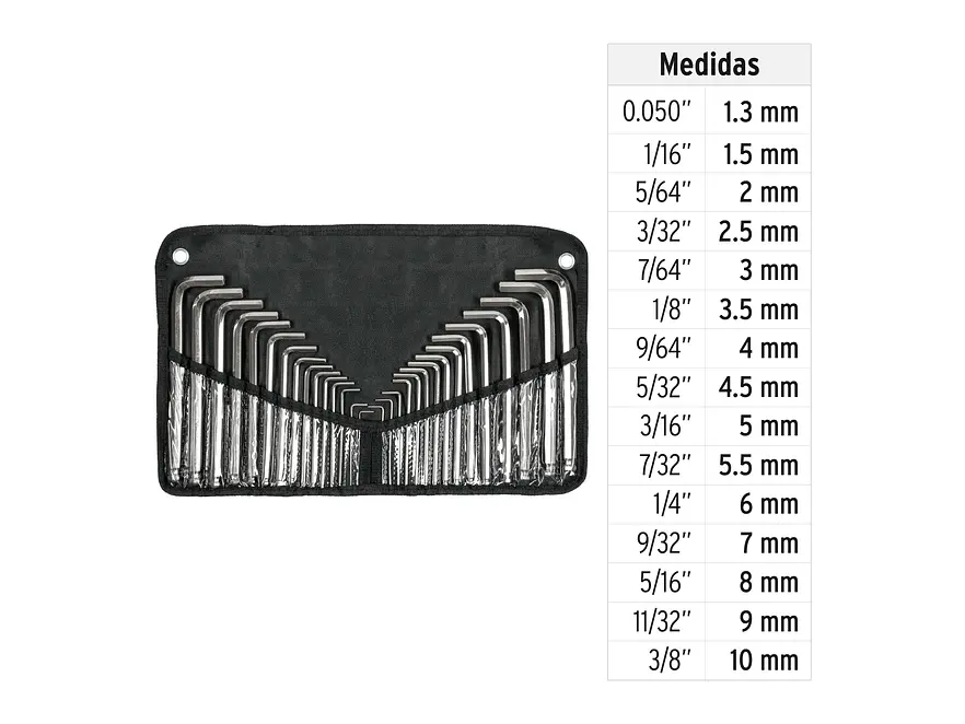Juego de 30 llaves bristol o allen en pulgadas y métricas con estuche Truper 15562 - Foto 2 | aztools.co