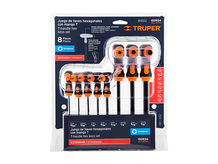 Juego de 8 llaves allen mango T Truper 100934, punta de bola, 5/64' a 3/8'