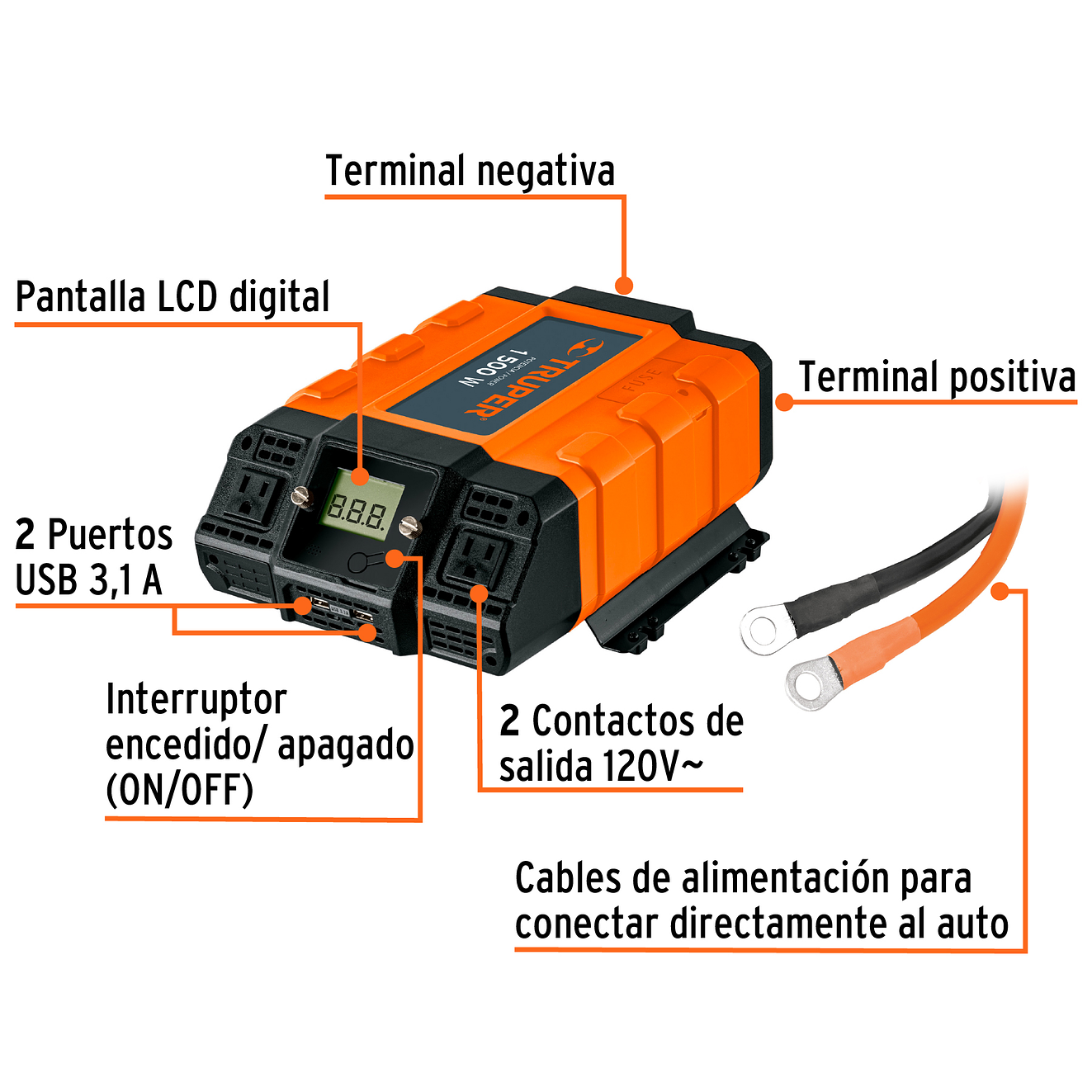 Inversor de corriente 1500W Truper 10492 con puerto USB  INCO-1500 2