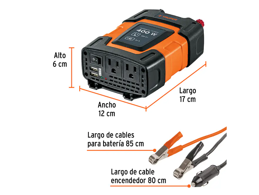 Inversor de Corriente Truper  10449 400W USB - Foto 3 | aztools.co