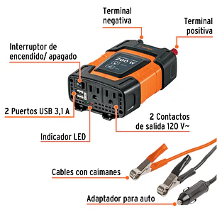 Inversor de Corriente Truper 10448 200W con USB