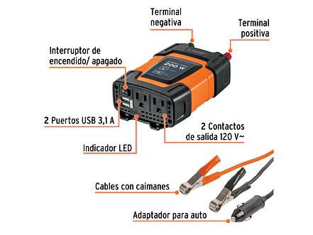 Inversor de Corriente Truper 10448 200W con USB - Foto 2 | aztools.co