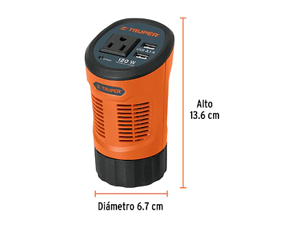 Inversor de corriente TRUPER 15725  tipo vaso con 2 puertos USB 120W  - Foto 3 | aztools.co