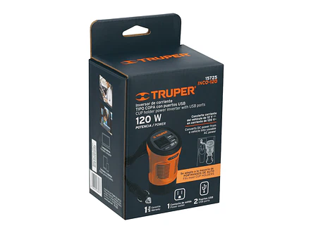 Inversor de corriente TRUPER 15725  tipo vaso con 2 puertos USB 120W  - Foto 6 | aztools.co