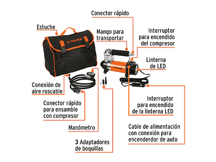 Compresor de aire 12V Truper 19999 portátil para carro - incluye maletin   - Foto 2 | aztools.co