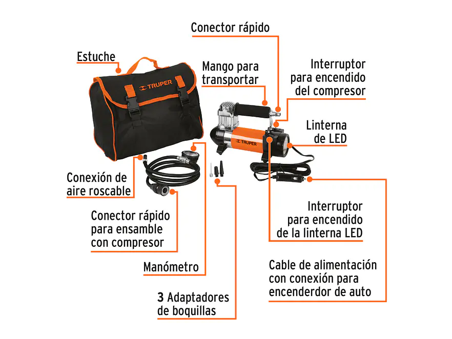 Compresor de aire 12V Truper 19999 portátil para carro - incluye maletin   - Foto 2 | aztools.co