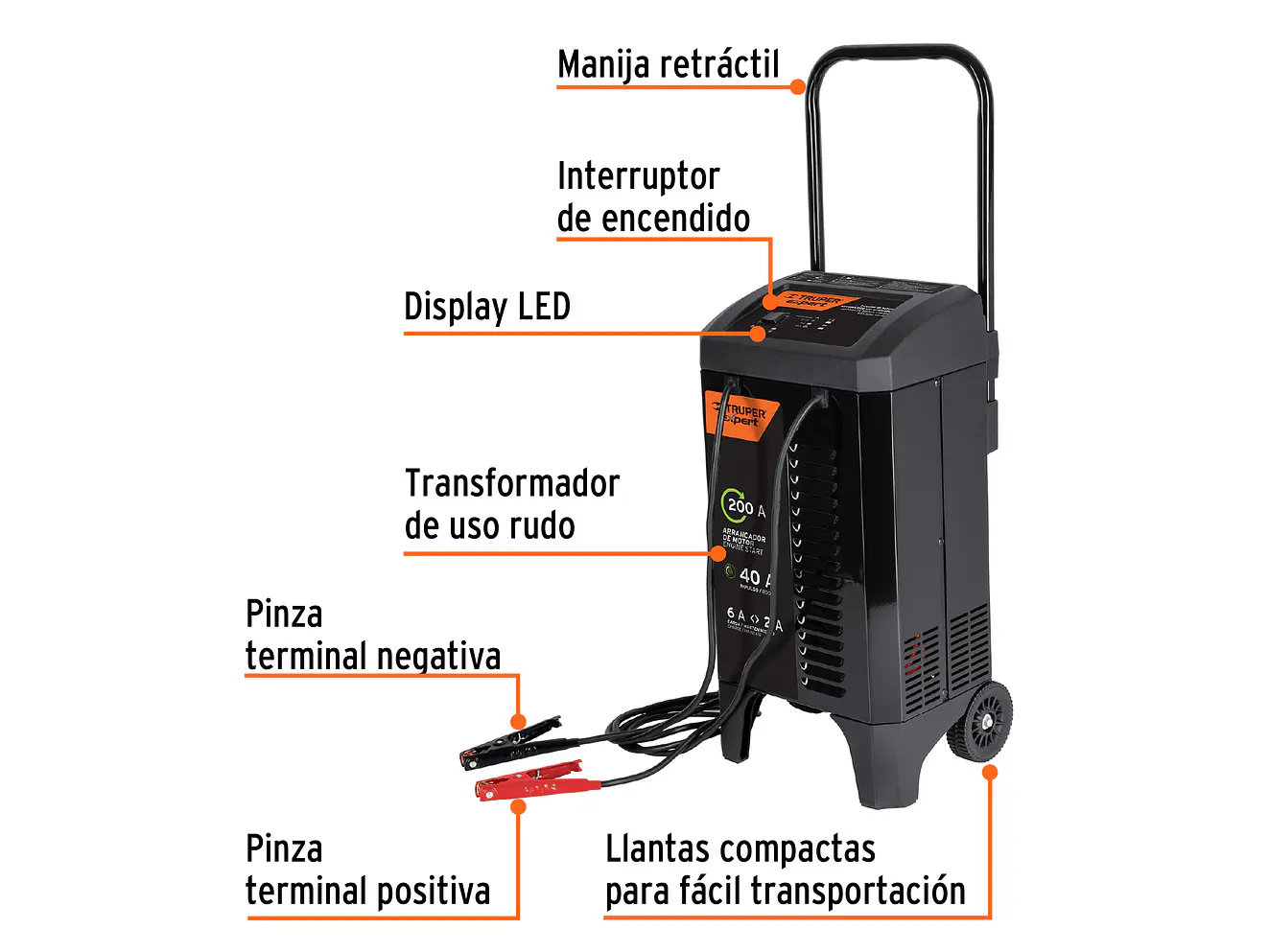 Cargador de baterías con ruedas 12V 200A Truper Expert  - Foto 3 | aztools.co