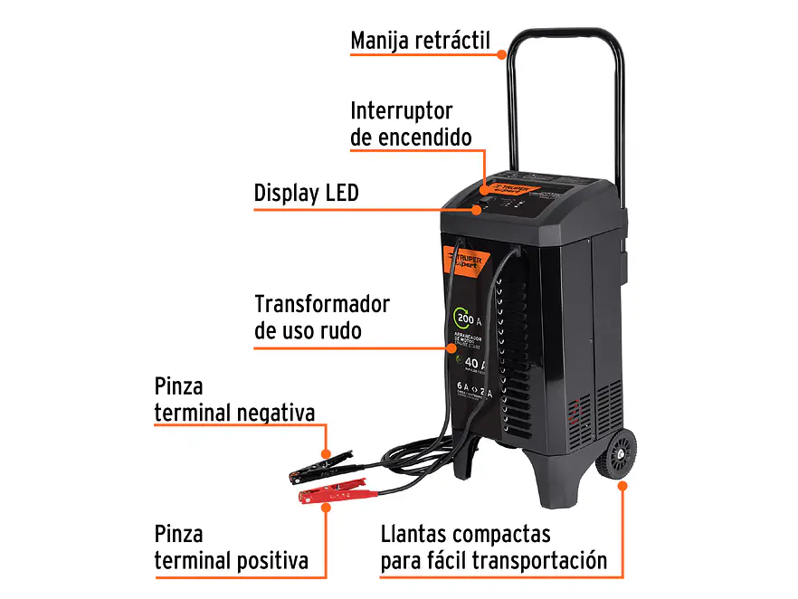 Cargador de baterías con ruedas 12V 200A Truper Expert  - Foto 3 | aztools.co