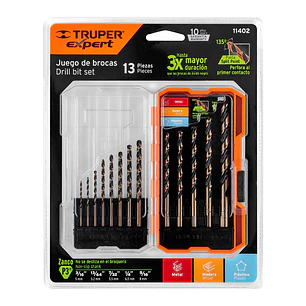 Juego de broca de acero de alta velocidad Truper 11402, HSS 13 piezas JBAV-13, 