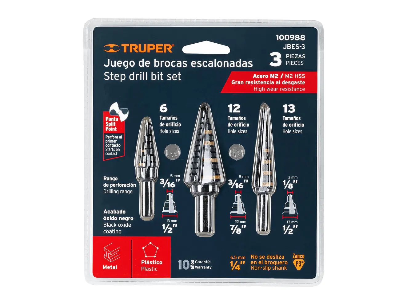 Juego de brocas escalonadas óxido negro 3 piezas Truper 100988, JBES-3,  - Foto 4 | aztools.co