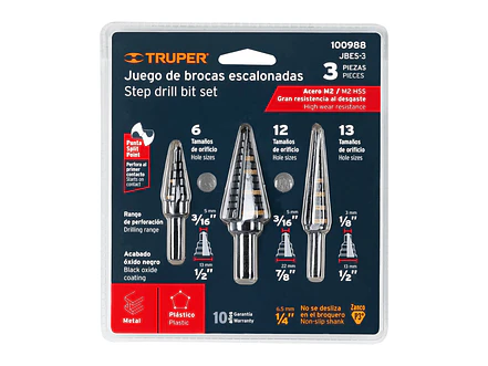 Juego de brocas escalonadas óxido negro 3 piezas Truper 100988, JBES-3,  - Foto 4 | aztools.co