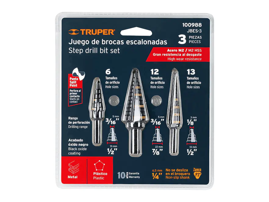 Juego de brocas escalonadas óxido negro 3 piezas Truper 100988, JBES-3,  - Foto 4 | aztools.co