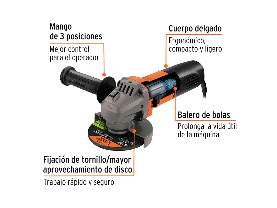 Pulidora angular 4-1/2 profesional Truper 14013 700W  - Foto 2 | aztools.co