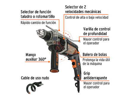Taladro truper percutor 19324 rotomartillo industrial  1/2