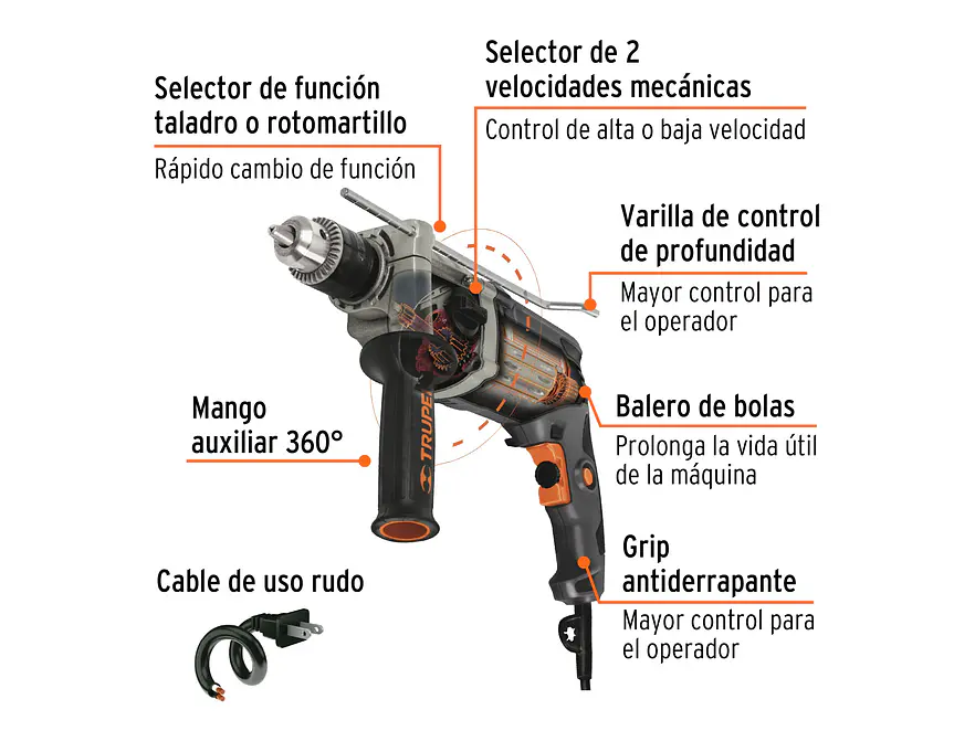 Taladro truper percutor 19324 rotomartillo industrial  1/2