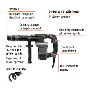 Demoledor rotomartillo SDS Max 9 kg Truper 100869 5 Joules 1500W RMAX-15NX 