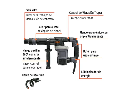 Demoledor rotomartillo SDS Max 9 kg Truper 100869 5 Joules 1500W RMAX-15NX  - Foto 2 | aztools.co