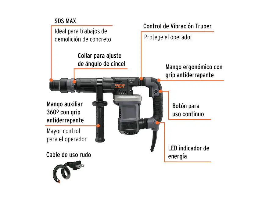 Demoledor rotomartillo SDS Max 9 kg Truper 100869 5 Joules 1500W RMAX-15NX  - Foto 2 | aztools.co