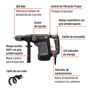 Demoledor rotomartillo SDS Max 6 kg 7Joules 1100W TRUPER Expert RMAX-7NX, 100868