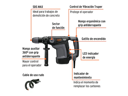 Demoledor rotomartillo SDS Max 6 kg 7Joules 1100W TRUPER Expert RMAX-7NX, 100868 - Foto 2 | aztools.co