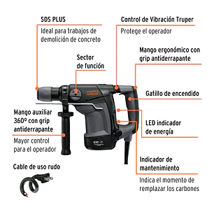 Demoledor rotomartillo SDS Plus 6 Joules, 1100 W, TRUPER Expert RPLUS-6NX, 101221 