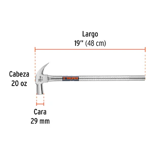 Martillo de uña cabeza conica  curva 29 mm 20 onzas mango tubular TRUPER MAC-29T 11175