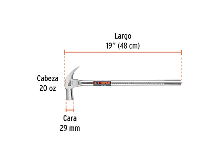 Martillo de uña cabeza conica  curva 29 mm 20 onzas mango tubular TRUPER MAC-29T 11175 - Foto 2 | aztools.co