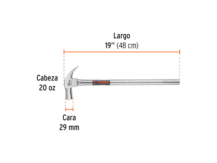 Martillo de uña cabeza conica  curva 29 mm 20 onzas mango tubular TRUPER MAC-29T 11175 - Foto 2 | aztools.co